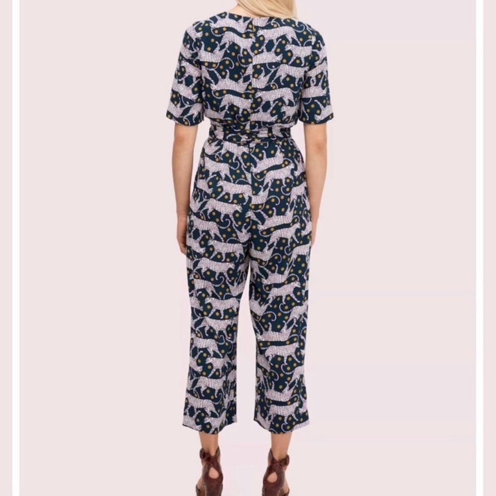 Rare Kate Spade Panther Polka Dot Printed Wide Leg Designer Jumpsuit Size 4 - Picture 3 of 11